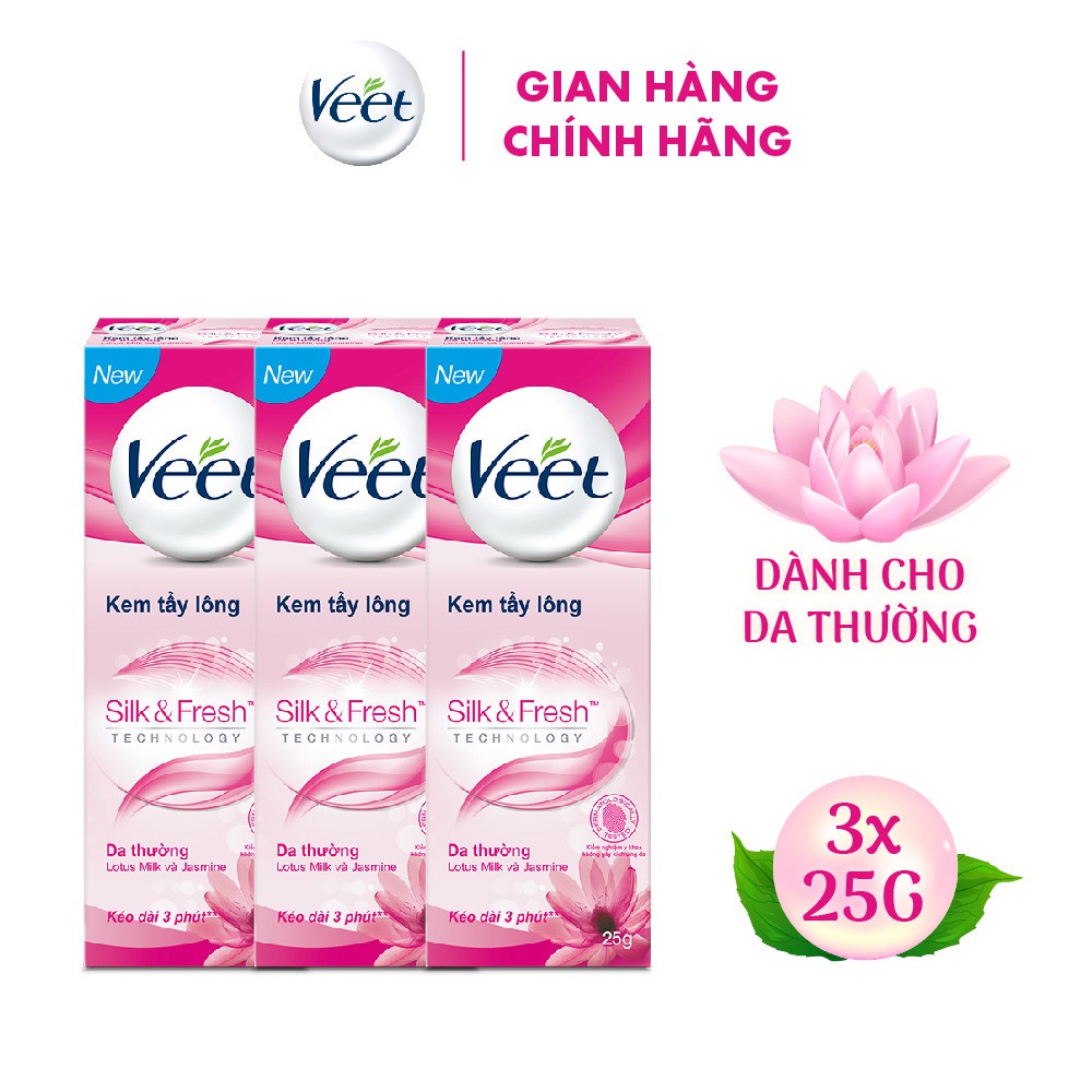 Bộ 3 Kem tẩy lông cho da thường Veet Silk Fresh 25g/tuýp