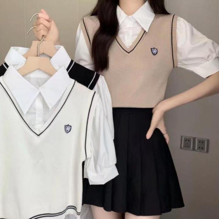 Áo len gile trơn cổ tim kiểu dáng Hàn Quốc AO28