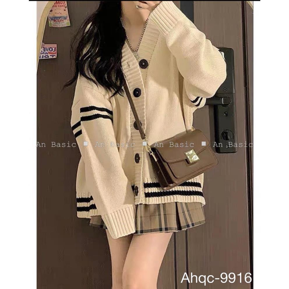 Áo cadigan phối sọc ngang dáng rộng trùm mông AO32