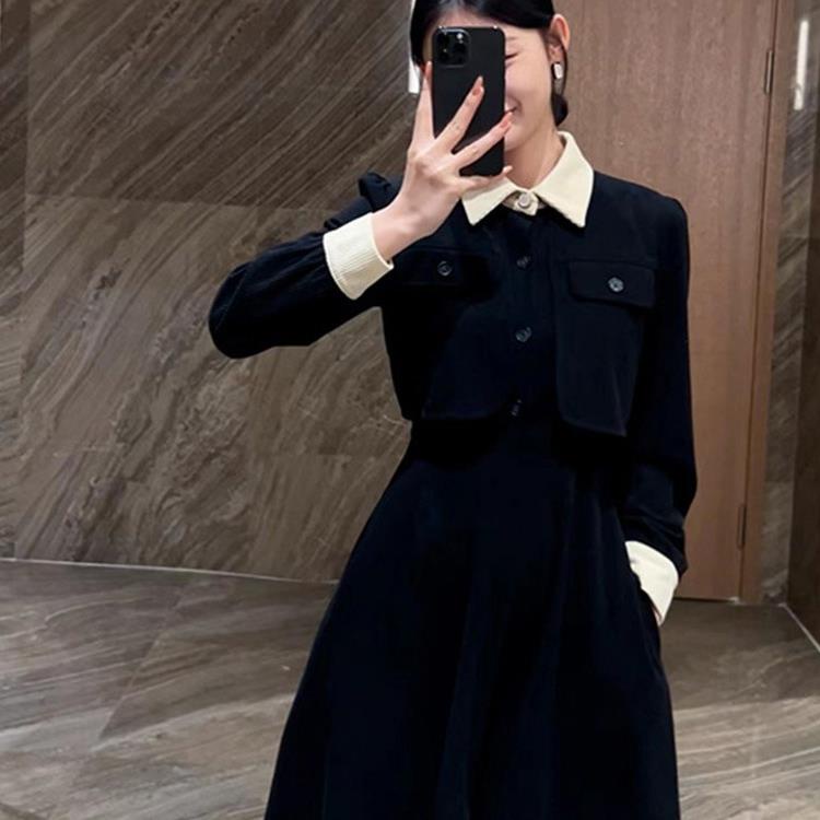 Đầm Dài Giả Hai Mảnh Màu Đen Phong Cách Pháp Thời Trang Mùa Thu 2023