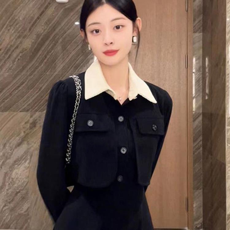 Đầm Dài Giả Hai Mảnh Màu Đen Phong Cách Pháp Thời Trang Mùa Thu 2023