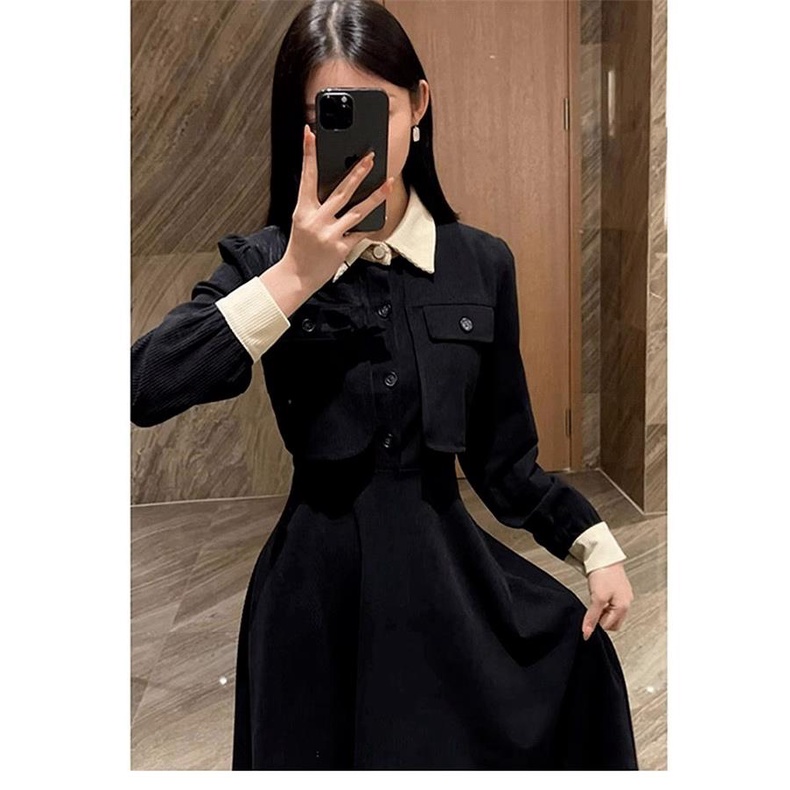 Đầm Dài Giả Hai Mảnh Màu Đen Phong Cách Pháp Thời Trang Mùa Thu 2023