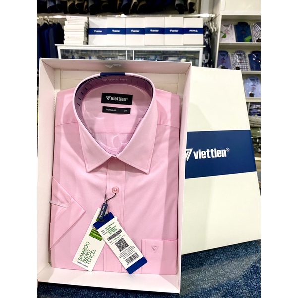 ÁO SƠ Mi VIỆT TIẾN NGẮN TAY❤️ GIẢM GIÁ 💕freeship💕 áo sơ mi mẫu trơn màu hồng ngắn tay SALE