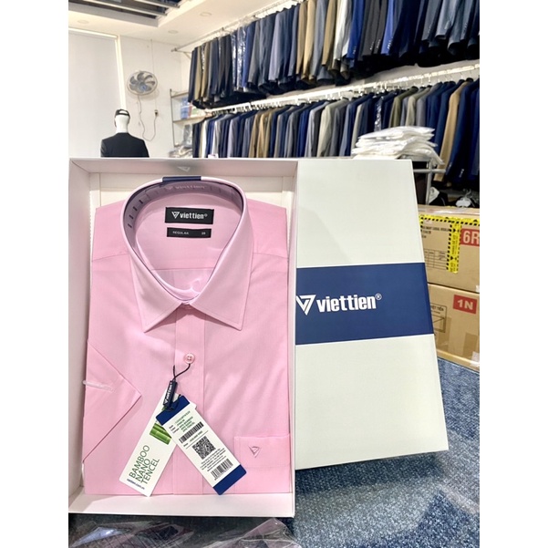 ÁO SƠ Mi VIỆT TIẾN NGẮN TAY❤️ GIẢM GIÁ 💕freeship💕 áo sơ mi mẫu trơn màu hồng ngắn tay SALE