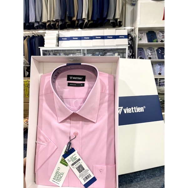 ÁO SƠ Mi VIỆT TIẾN NGẮN TAY❤️ GIẢM GIÁ 💕freeship💕 áo sơ mi mẫu trơn màu hồng ngắn tay SALE