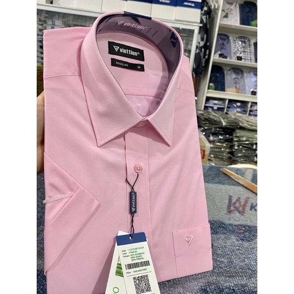 ÁO SƠ Mi VIỆT TIẾN NGẮN TAY❤️ GIẢM GIÁ 💕freeship💕 áo sơ mi mẫu trơn màu hồng ngắn tay SALE
