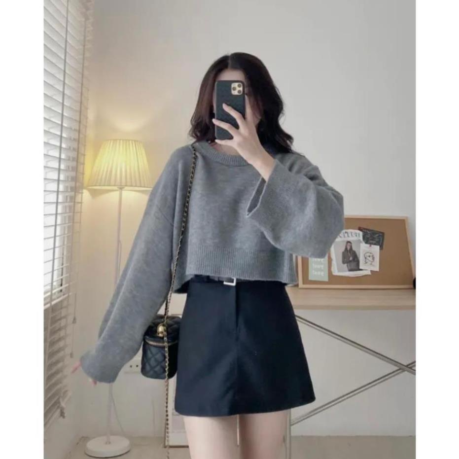 Áo len croptop trơn dài tay AO27