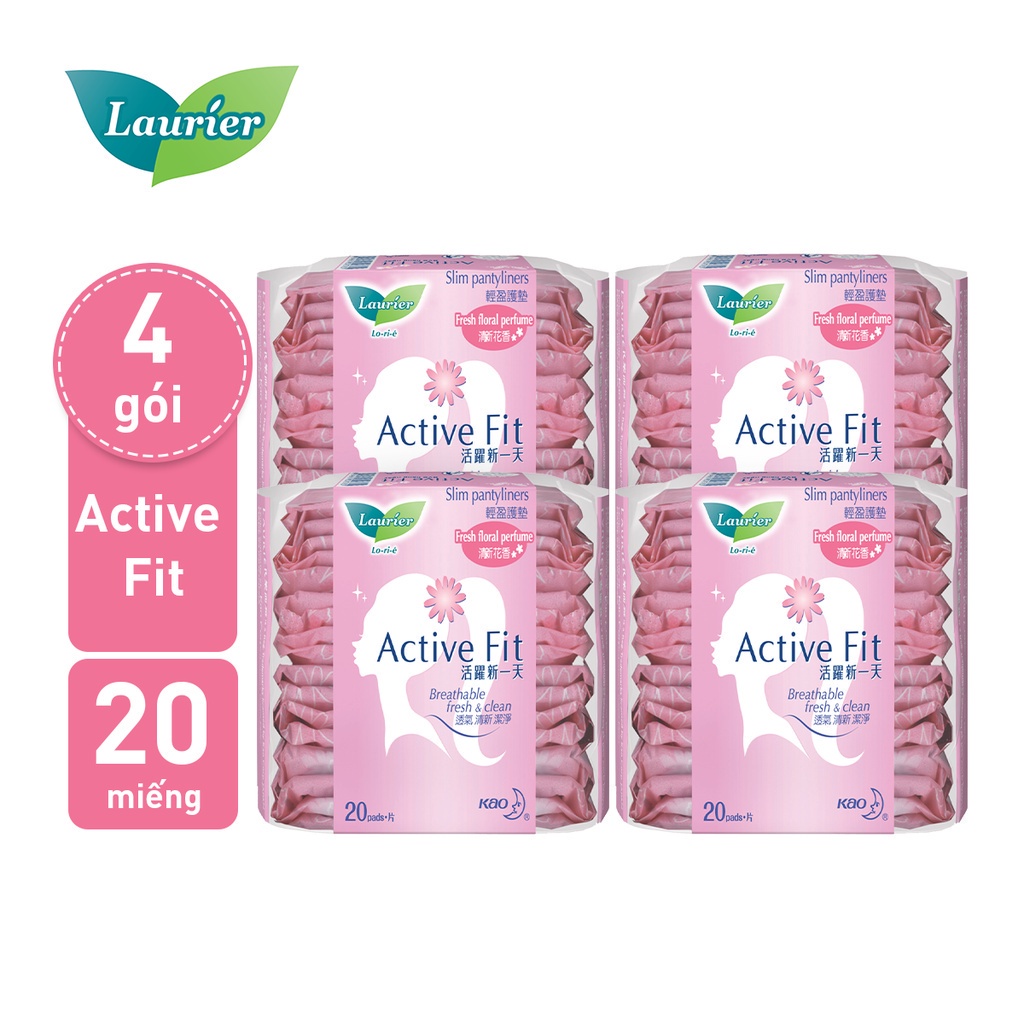 Combo 4 Băng vệ sinh hàng ngày Laurier Active Fit mềm mịn khô thoáng hương hoa 20 miếng