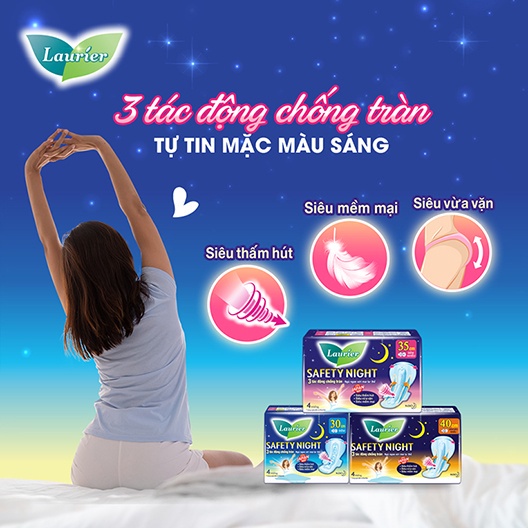 Combo 8 gói Băng vệ sinh Laurier Safety Night Đêm Siêu An Toàn 30cm 4 miếng
