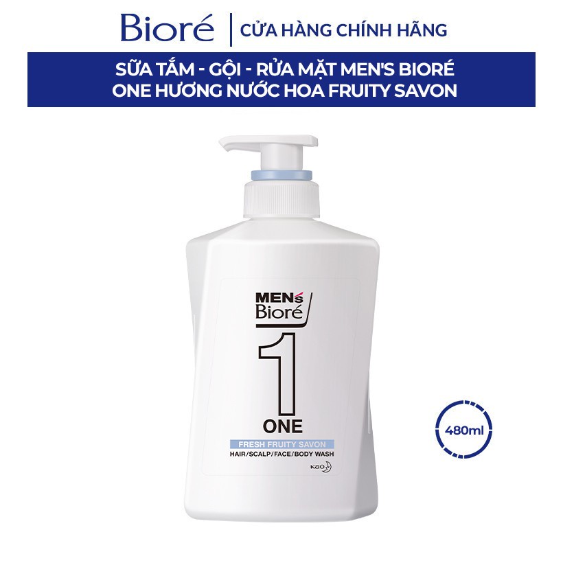 Sữa Tắm - Gội - Rửa Mặt Men's Bioré One Hương Nước Hoa Fruity Savon 480ml