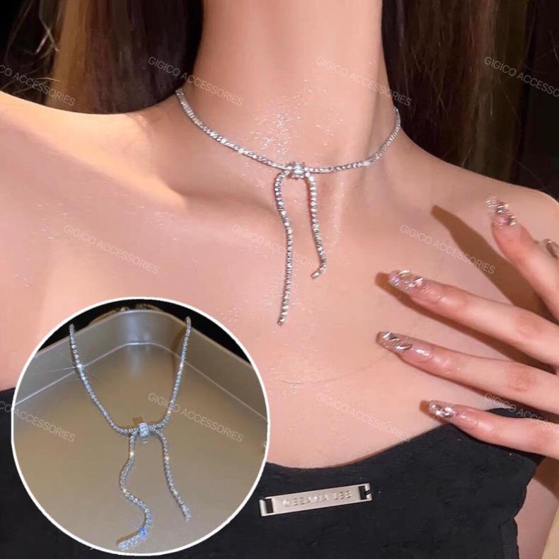 Choker Vòng Cổ Đá Sáng Sang Trọng Dành Cho Nữ Bling Bling choker đá tròn vuông K001