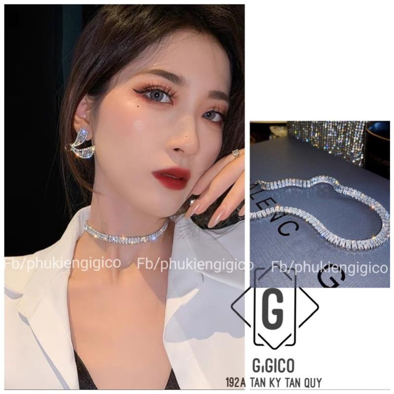 Choker Vòng Cổ Đá Sáng Sang Trọng Dành Cho Nữ Bling Bling choker đá tròn vuông K001