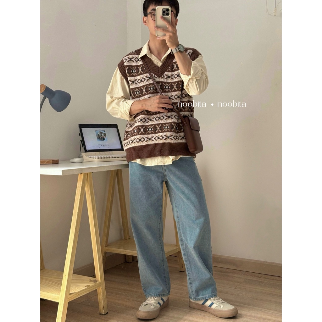 NOOBITA - Áo gile len hoạ tiết 8058