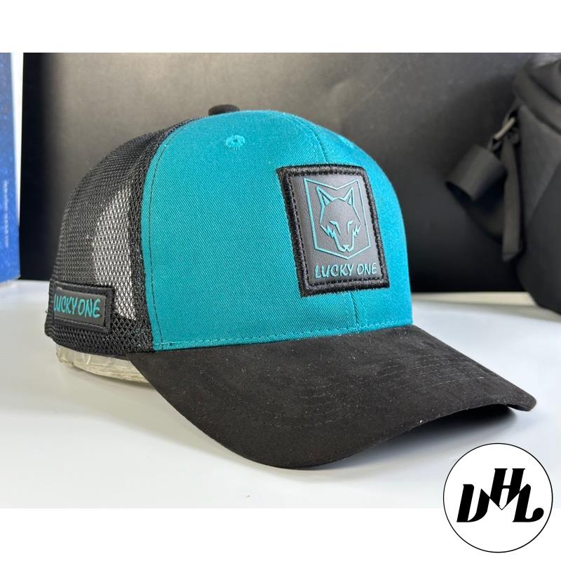 Nón  lưỡi trai lưới cty êm đầu thời trang - mũ kết Kaki nhung da lộn in lucky - one sói full tem