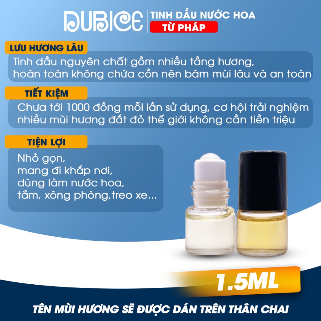 Tinh dầu nước hoa Pháp dạng lăn mini 1.5ml mẫu thử hàng cao cấp 50 mùi nước hoa nam nữ