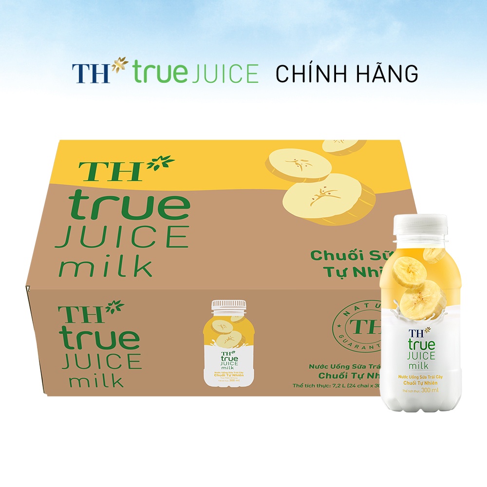 Thùng 24 chai nước uống sữa trái cây chuối tự nhiên TH True Juice Milk 300ml (300ml x 24)