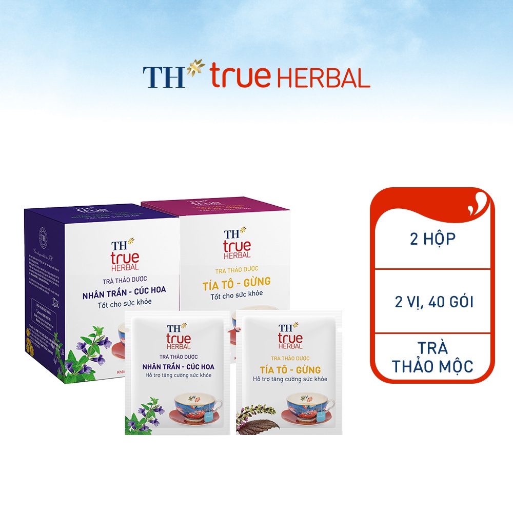 Bộ 2 hộp Trà Nhân trần – Cúc hoa & Trà Tía tô – Gừng TH True Herbal (20 gói/hộp)