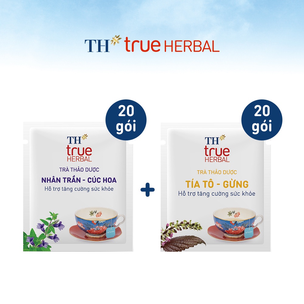 Bộ 2 hộp Trà Nhân trần – Cúc hoa & Trà Tía tô – Gừng TH True Herbal (20 gói/hộp)