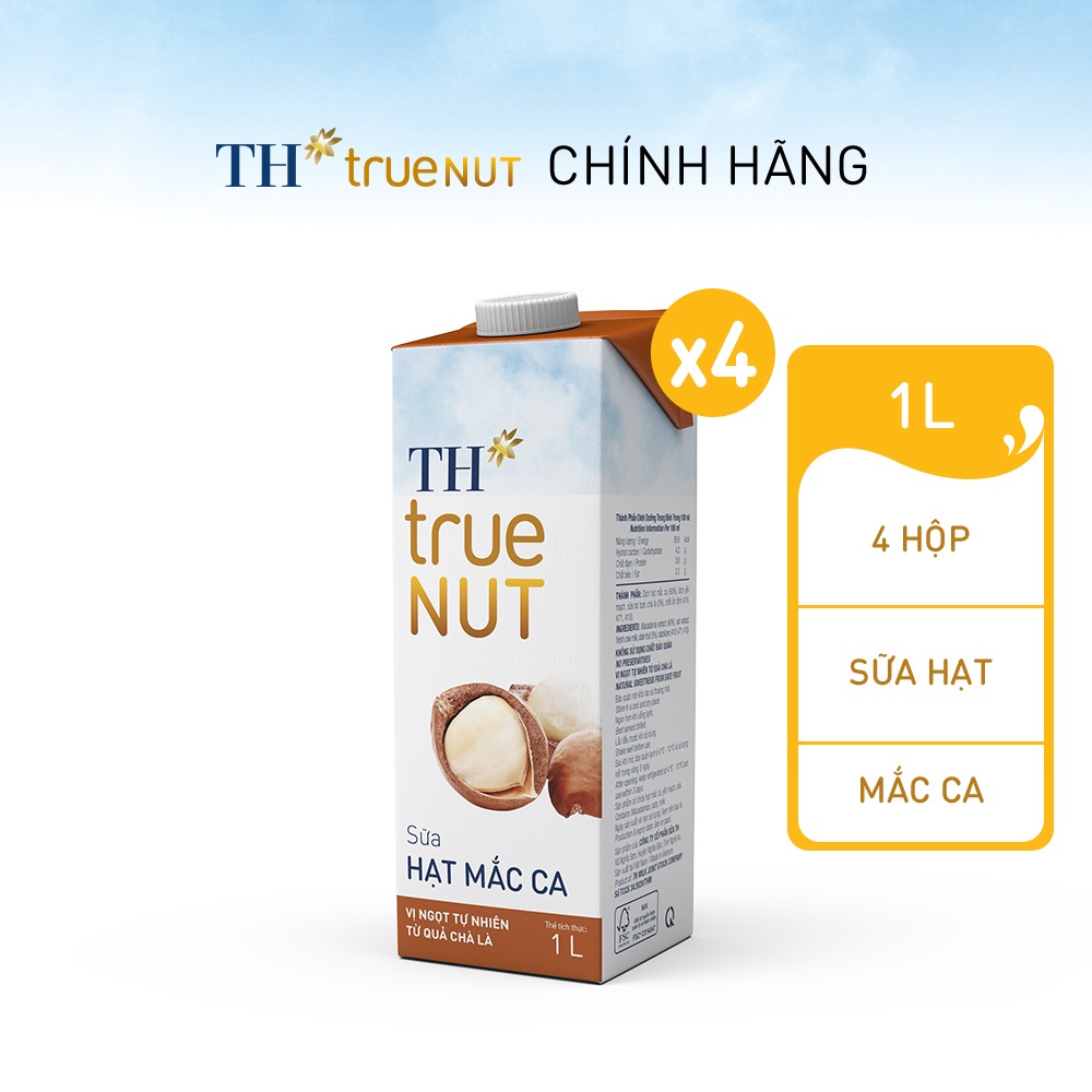 Combo 4 Hộp sữa hạt mắc ca TH True Nut 1L (1L x 4)