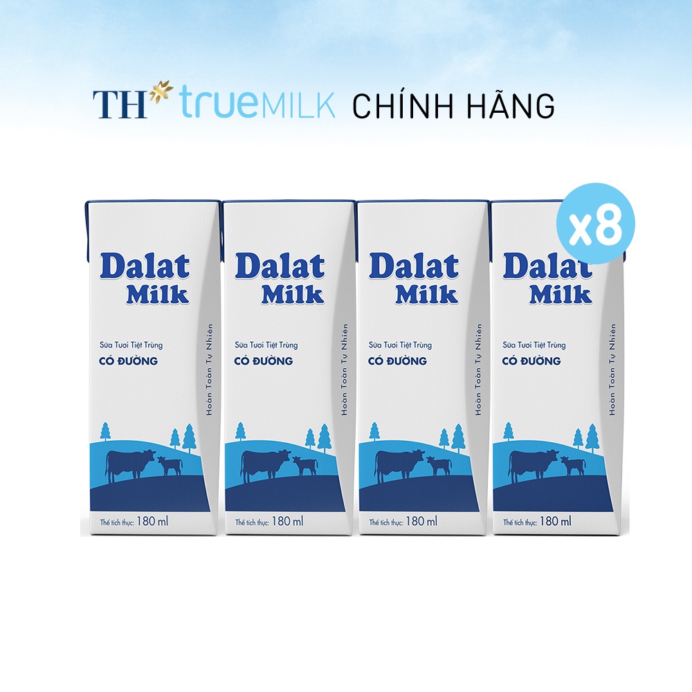 8 Lốc sữa tươi tiệt trùng có đường Dalatmilk 180ml (180ml x 4)