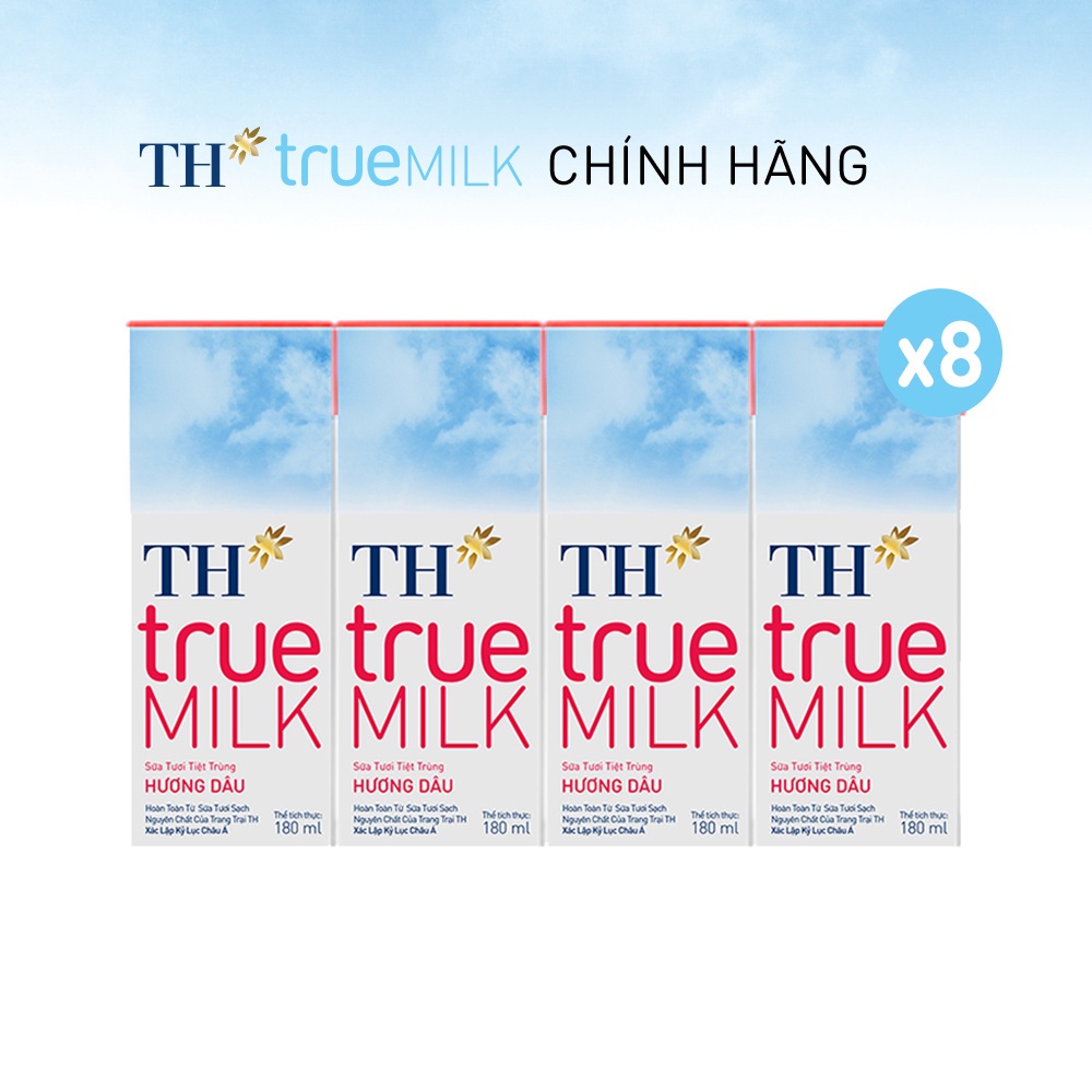 8 Lốc sữa tươi tiệt trùng hương dâu TH True Milk 180ml (180ml x 4 hộp)