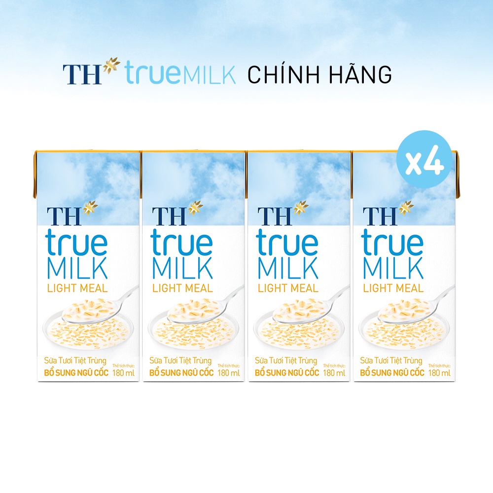 4 Lốc sữa tươi tiệt trùng TH True Milk Light Meal bổ sung ngũ cốc 180ml