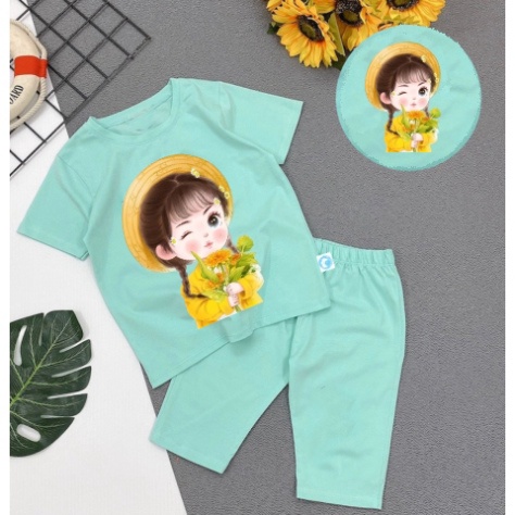 Bộ đồ bé gái-mẫu  QL07 chất vải mát hút hơi mồ hôi-mã QL07 - HOÀNG NAM KIDS