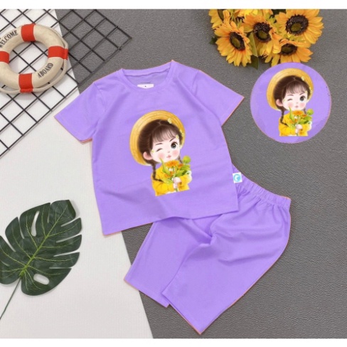 Bộ đồ bé gái-mẫu  QL07 chất vải mát hút hơi mồ hôi-mã QL07 - HOÀNG NAM KIDS