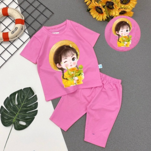 Bộ đồ bé gái-mẫu  QL07 chất vải mát hút hơi mồ hôi-mã QL07 - HOÀNG NAM KIDS