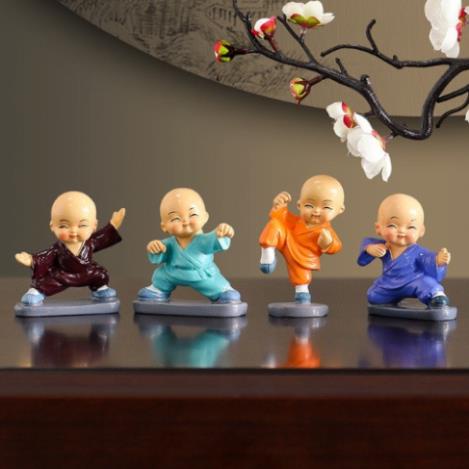 4 Chú Tiểu Múa Võ Túy Quyền Ôm Bình Rượu Nhà Sư Trang Trí Giá Rượu Trang Trí Máy Tính Để Bàn Văn Phòng