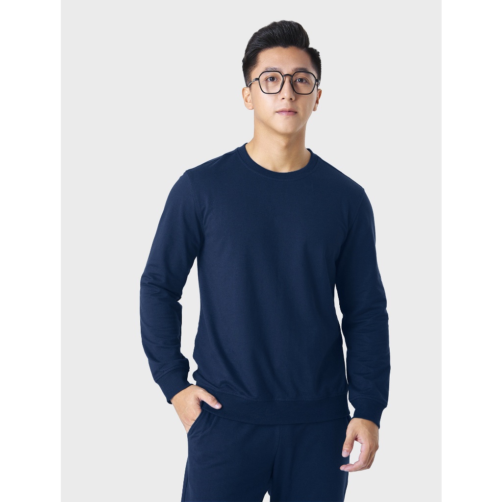 Áo nỉ nam CANIFA dài tay cổ tròn basic bo gấu 8TW23W011