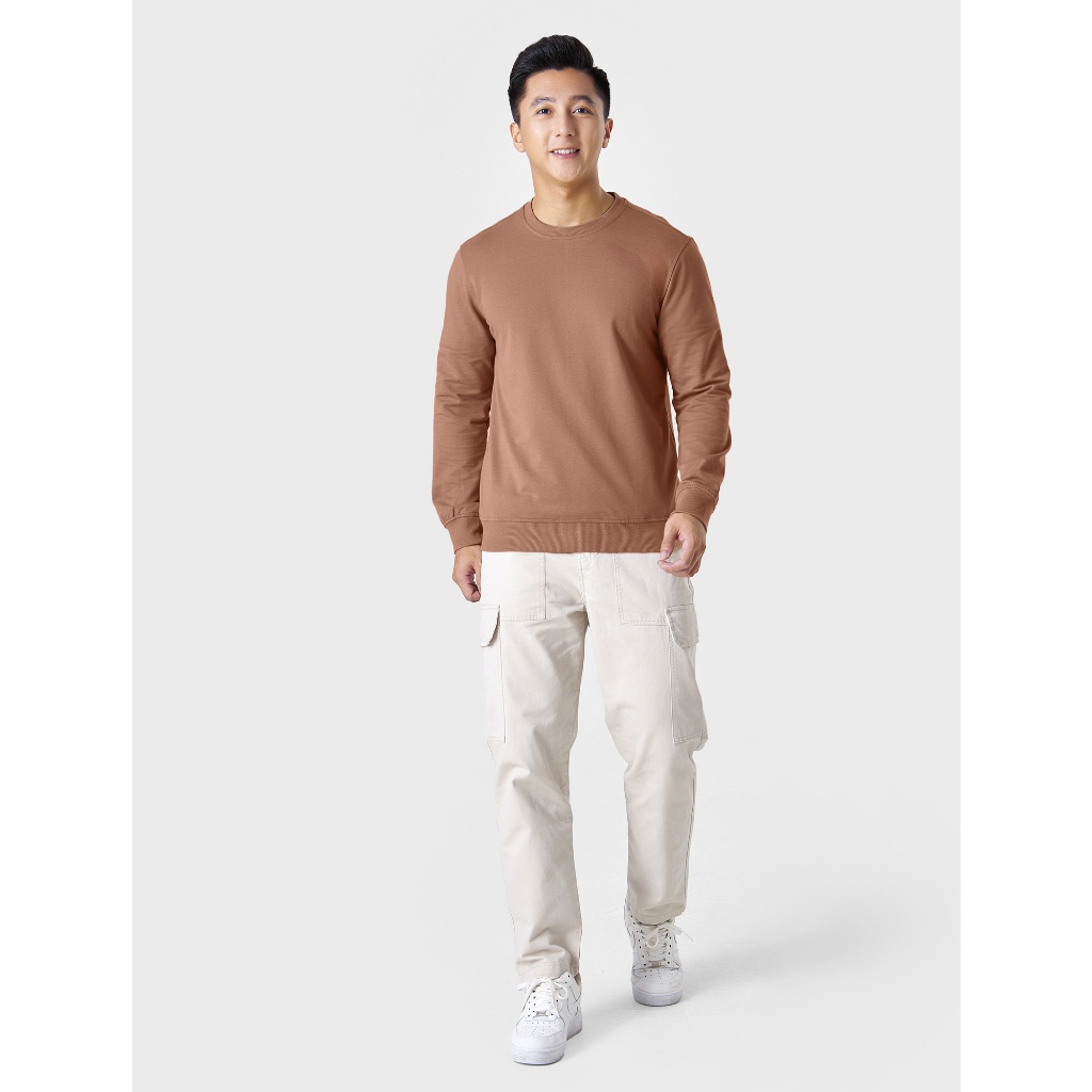 Áo nỉ nam CANIFA dài tay cổ tròn basic bo gấu 8TW23W011