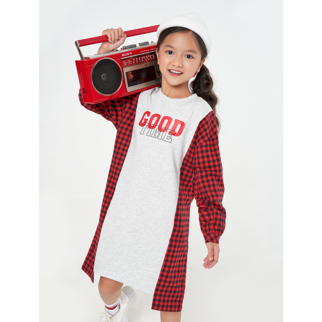 Váy liền dài tay bé gái CANIFA thiết kế dáng suông, họa tiết in hình 1DS22W024