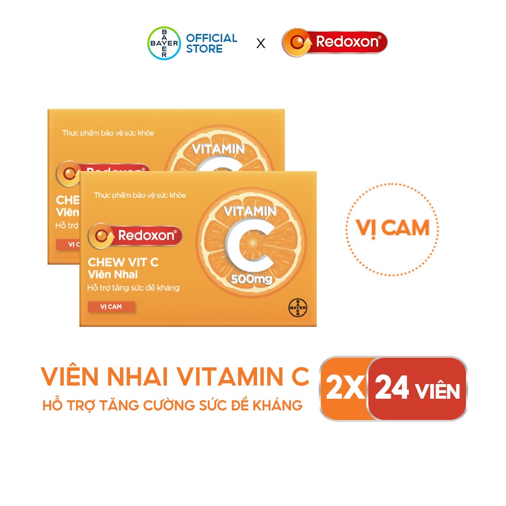 Combo 2 Hộp Viên Nhai Vitamin C Hỗ Trợ Tăng Sức Đề Kháng REDOXON Chew Vit C Hộp 24 Viên x2
