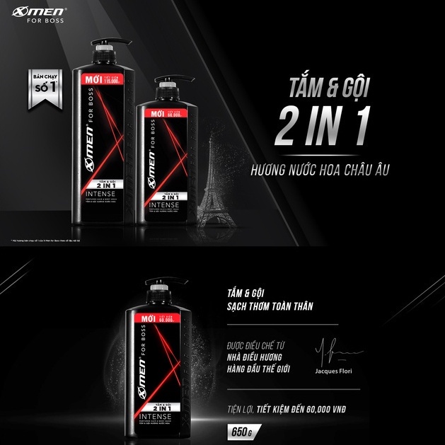 Combo 2 Tắm Gội X-Men for Boss Intense 2in1 650g