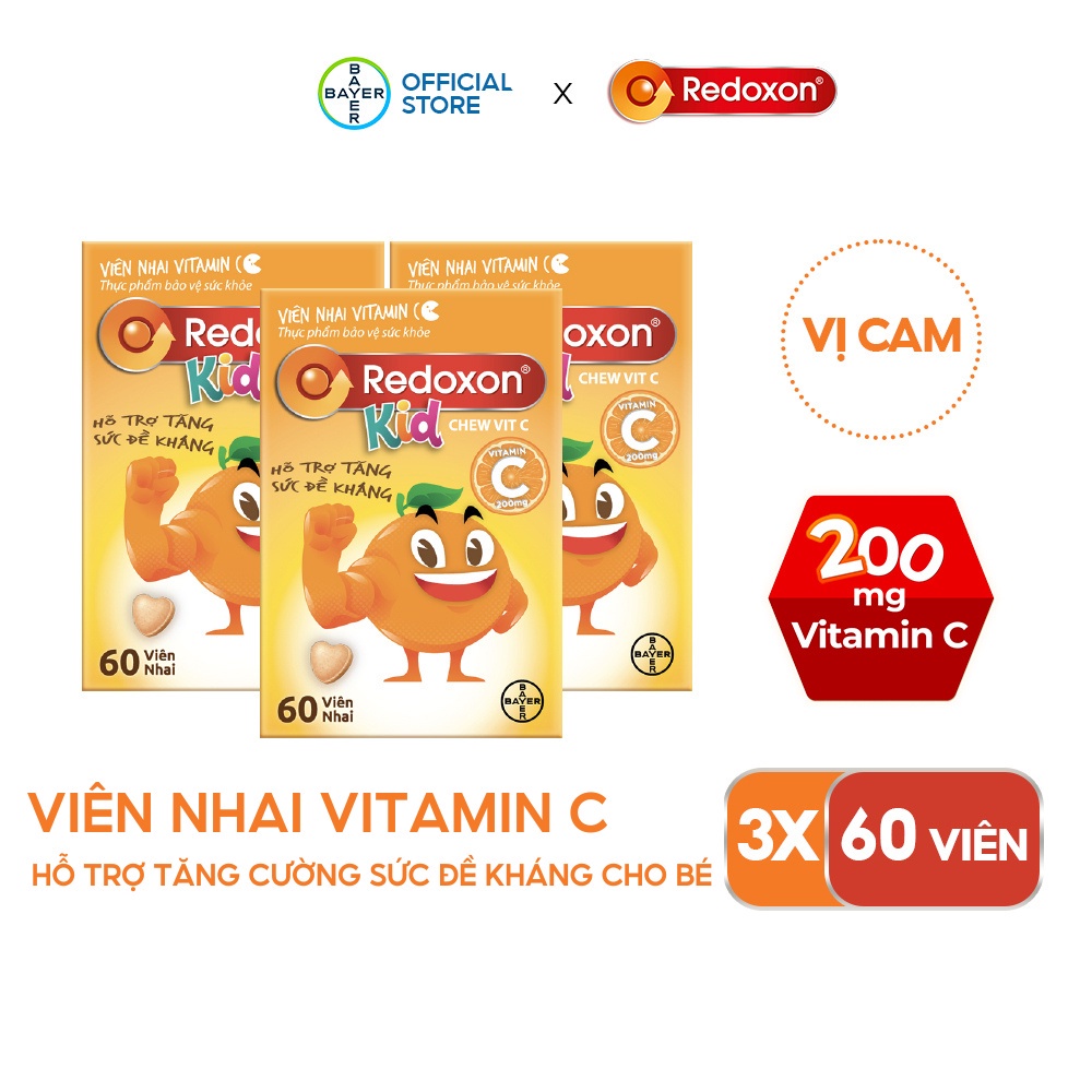 Combo 3 Hộp Viên Nhai Vitamin C Hỗ Trợ Tăng Sức Đề Kháng Dành Cho Trẻ Em REDOXON Kids Chew Vit C Hộp 60 Viên x3