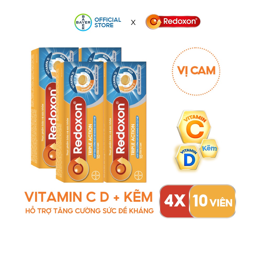 Bộ 4 Viên sủi bổ sung Vitamin C, D, và Kẽm Redoxon Triple Action 10 viên/hộp