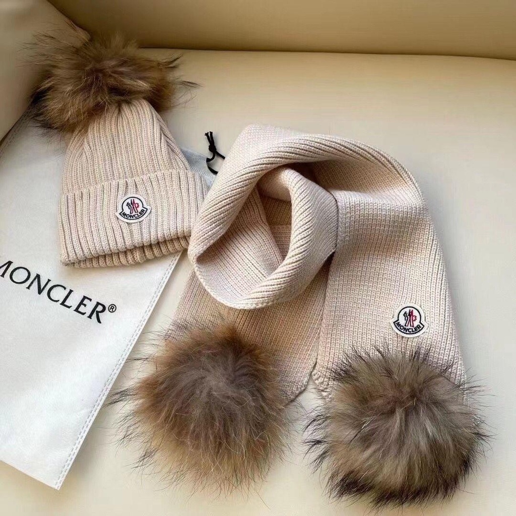 MONCLER Mũ Len Dệt Kim Kèm Khăn Choàng Dày Dặn Giữ Ấm Mùa Thu Đông Cho Bé Trai Và Bé Gái