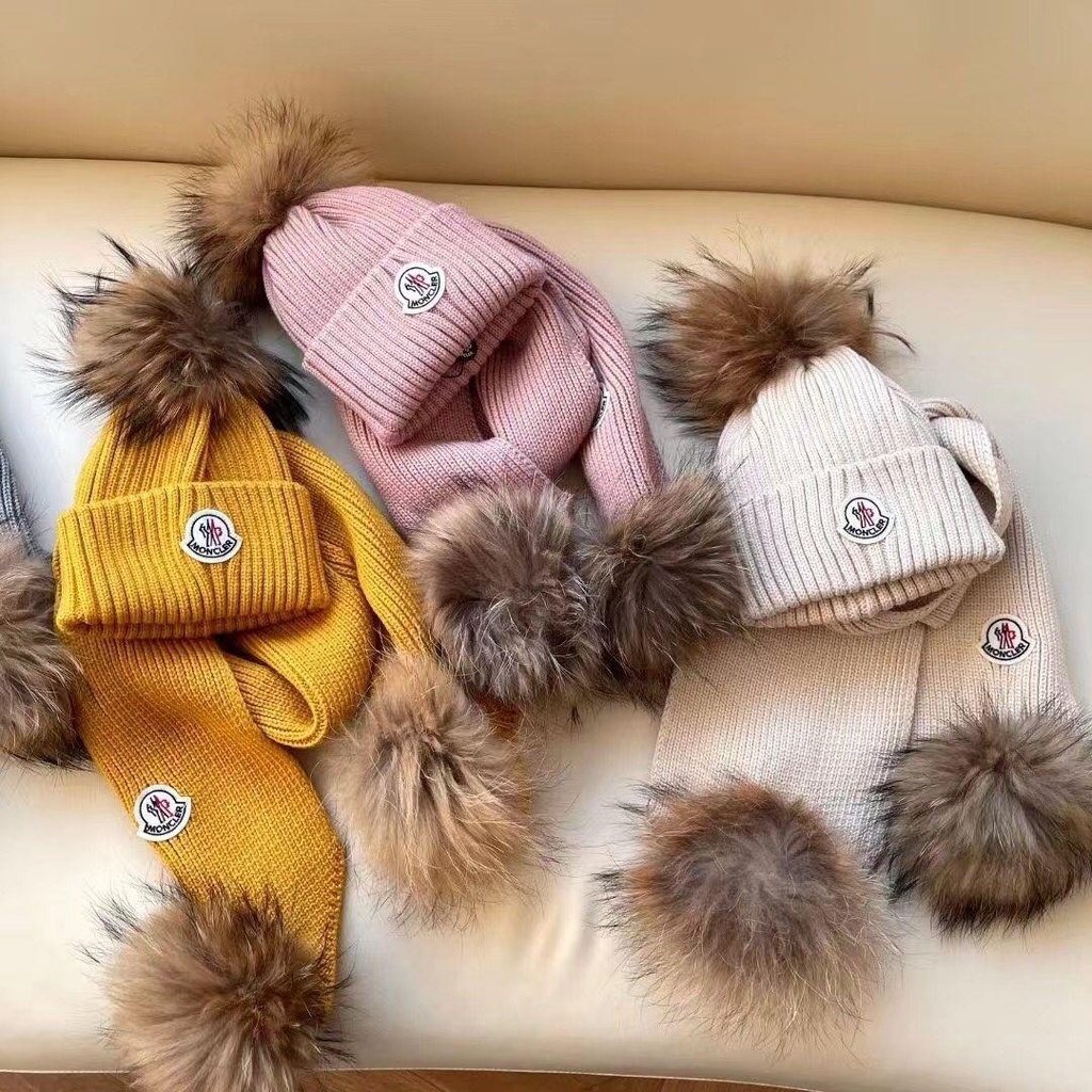 MONCLER Mũ Len Dệt Kim Kèm Khăn Choàng Dày Dặn Giữ Ấm Mùa Thu Đông Cho Bé Trai Và Bé Gái