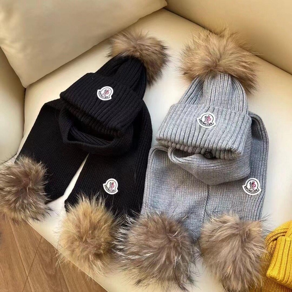 MONCLER Mũ Len Dệt Kim Kèm Khăn Choàng Dày Dặn Giữ Ấm Mùa Thu Đông Cho Bé Trai Và Bé Gái