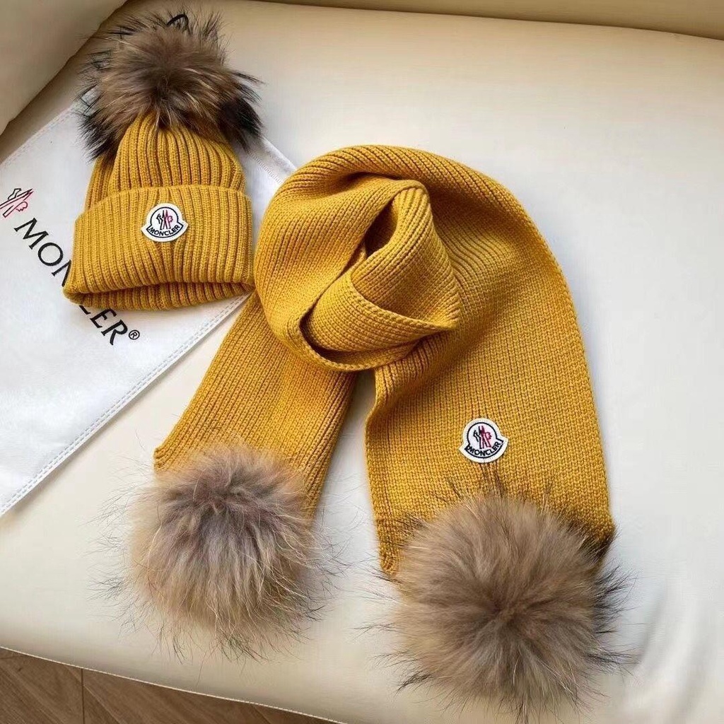 MONCLER Mũ Len Dệt Kim Kèm Khăn Choàng Dày Dặn Giữ Ấm Mùa Thu Đông Cho Bé Trai Và Bé Gái