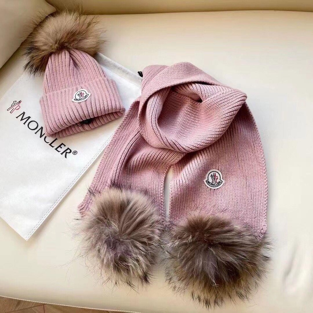 MONCLER Mũ Len Dệt Kim Kèm Khăn Choàng Dày Dặn Giữ Ấm Mùa Thu Đông Cho Bé Trai Và Bé Gái