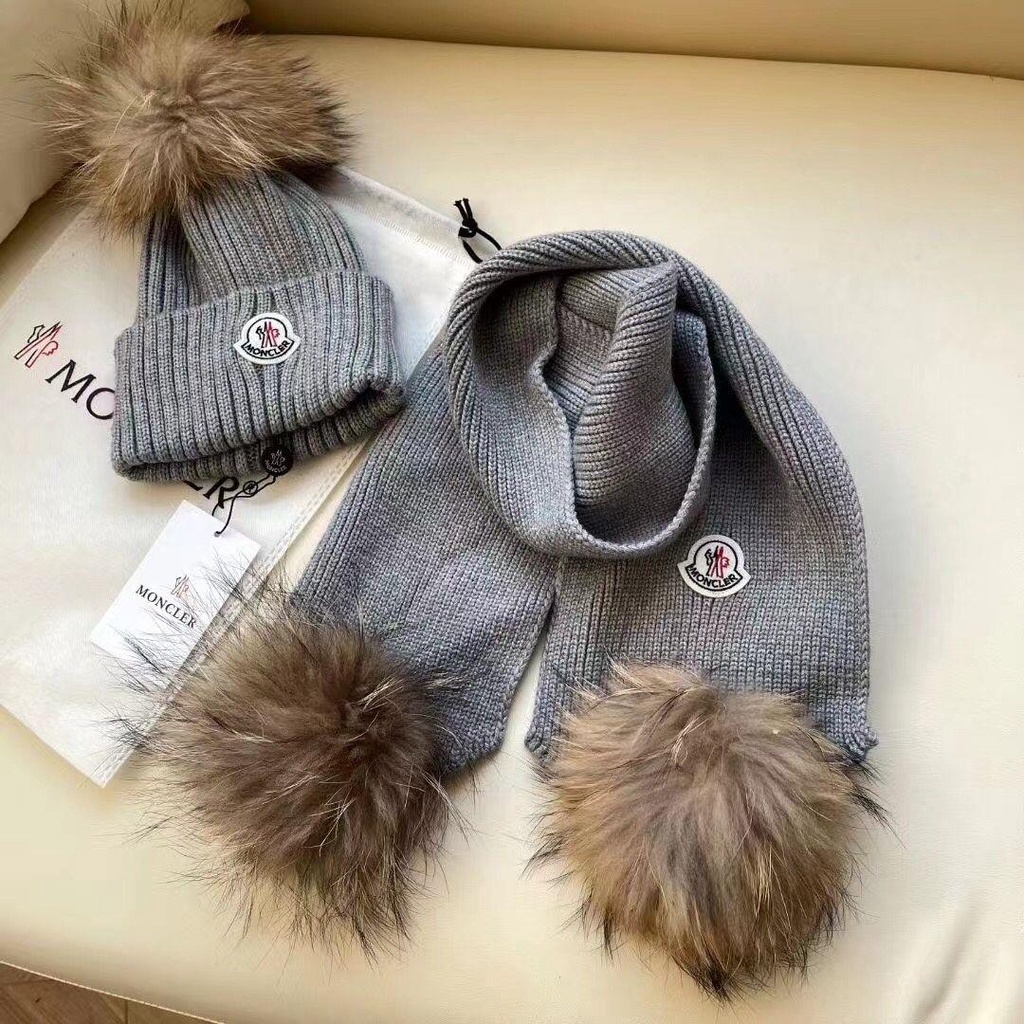 MONCLER Mũ Len Dệt Kim Kèm Khăn Choàng Dày Dặn Giữ Ấm Mùa Thu Đông Cho Bé Trai Và Bé Gái
