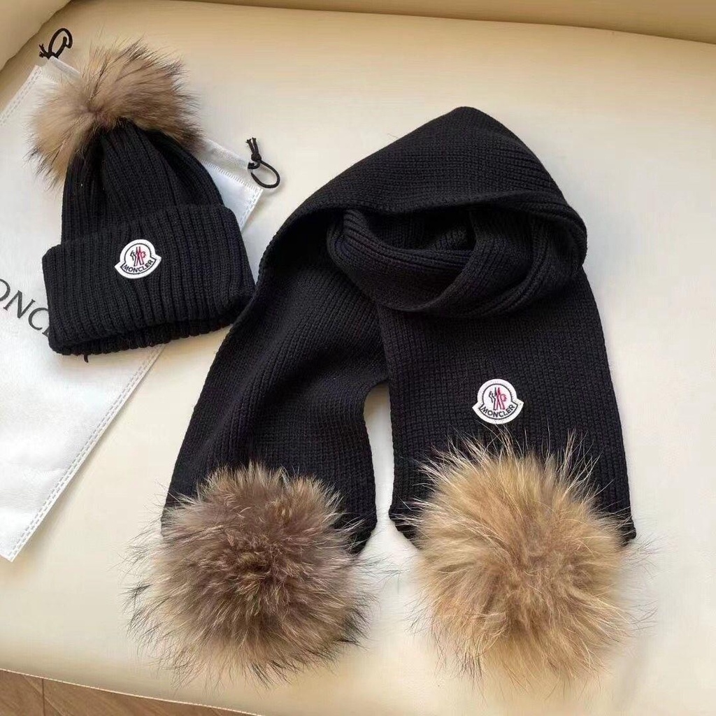 MONCLER Mũ Len Dệt Kim Kèm Khăn Choàng Dày Dặn Giữ Ấm Mùa Thu Đông Cho Bé Trai Và Bé Gái