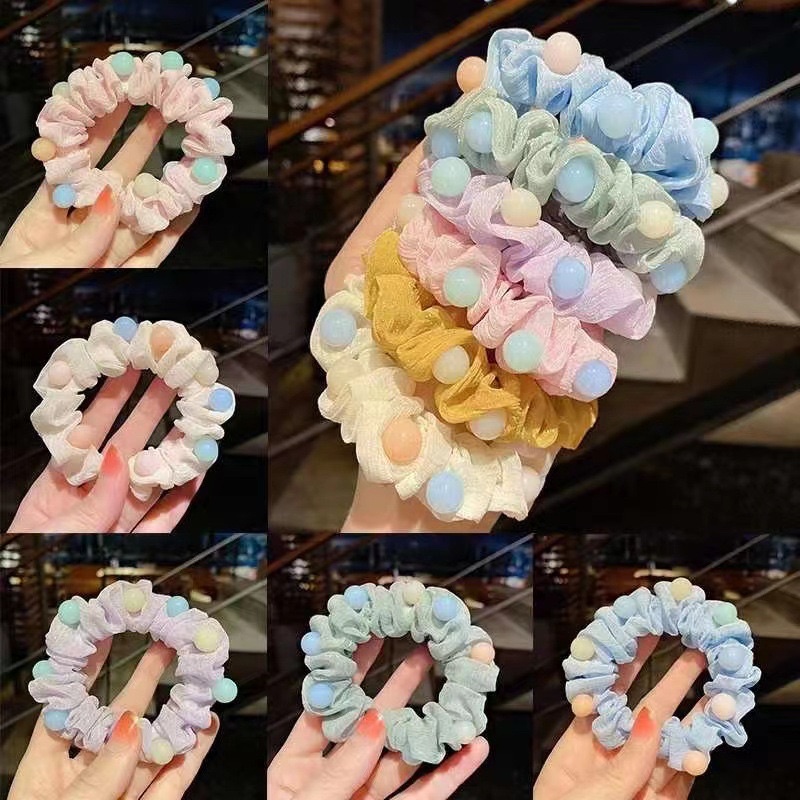 Dây buộc tóc vải đính hạt dễ thương