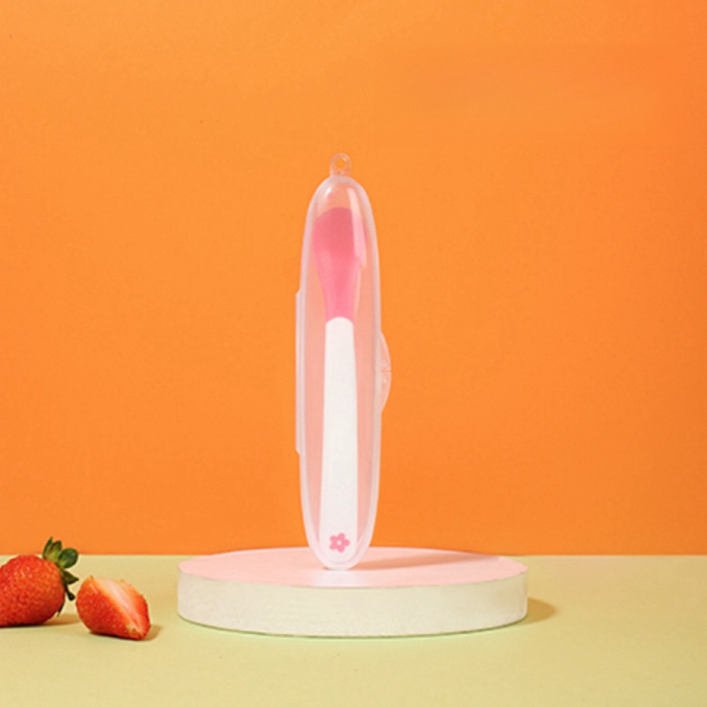 Thìa ăn dặm cảm biến nhiệt báo nóng có hộp, Muỗng ăn dặm mềm có báo nóng, thìa an toàn và đáng tin cậy cho bé