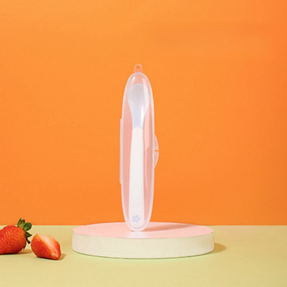 Thìa ăn dặm cảm biến nhiệt báo nóng có hộp, Muỗng ăn dặm mềm có báo nóng, thìa an toàn và đáng tin cậy cho bé