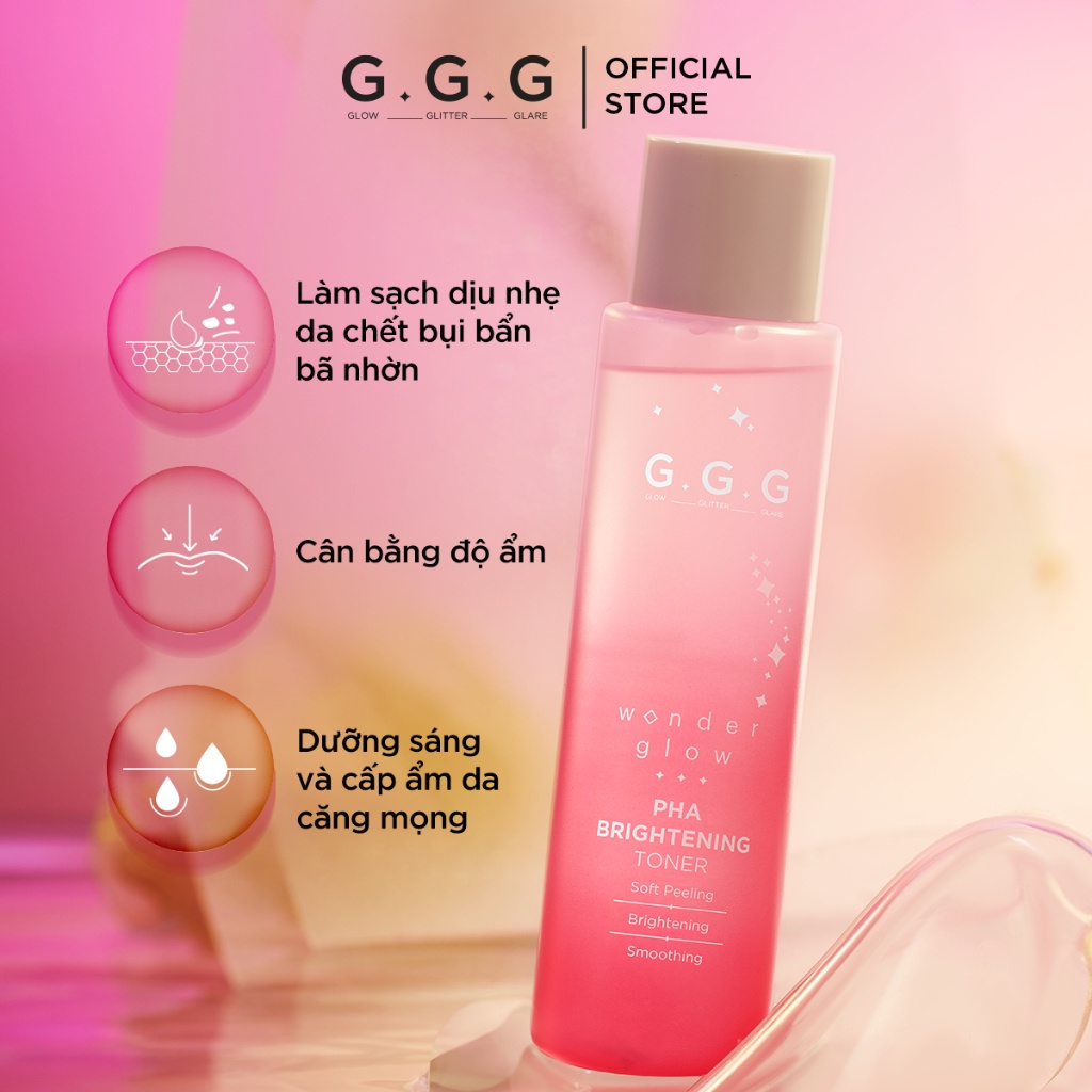 Combo 2 Toner PHA (Nước Cân Bằng) Peel Da Dịu Nhẹ Dưỡng Sáng Da GGG Wonder Glow PHA Brightening Toner 150ml