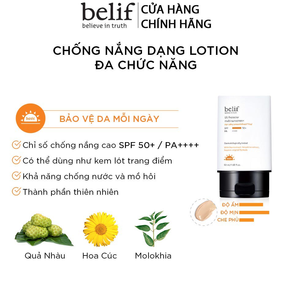 [Mã COSLUX09 giảm 120K đơn 1500K] Kem chống nắng hiệu chỉnh da Belif UV Protector Multi Sunscreen SPF50+ PA++++ 50ml