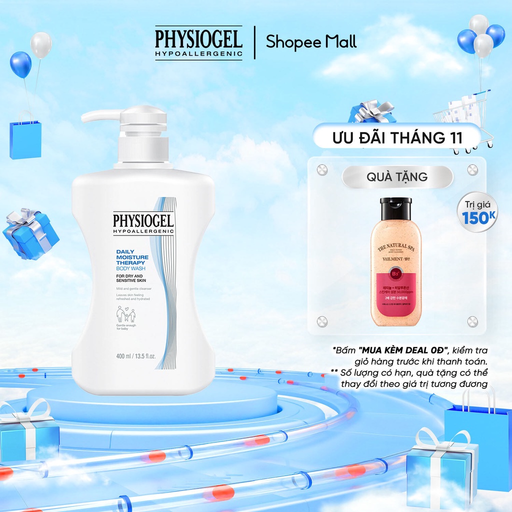 Sữa tắm dưỡng ẩm toàn thân dịu nhẹ Physiogel Daily Moisture Therapy Body Wash dành cho da khô và da nhạy cảm 400ml